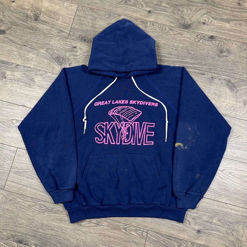 Vintage Great Lakes Skydivers Sweatshirt Adult Large Navy‎ Blue Hoodie Skydive
